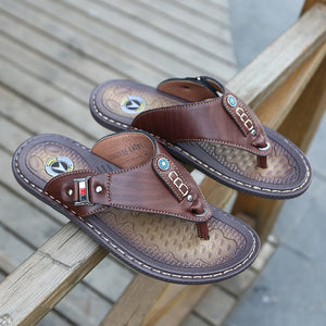 2019 New Brand Men Slippers Summer Beach Shoes Men Flip Flops High Quality Casual Sandals Leather Slip-On Breathable Sandalias